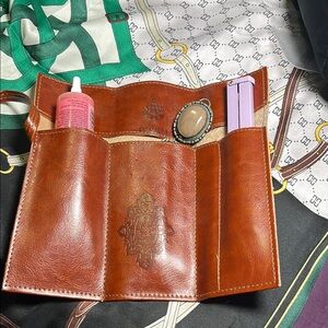 Twilight Gypsy Collective Brown Cosmetic Bag with Textured Leather